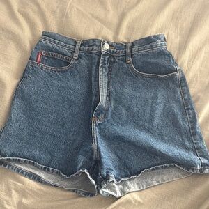 Vintage circa 90’s BONGO Blue Jean Shorts Distressed deep blue Denim